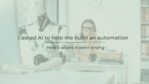 Woman working with robot in office for automation project.