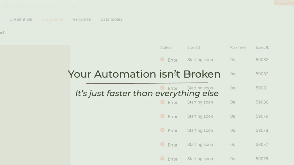 Automation system interface showing error messages and status updates.