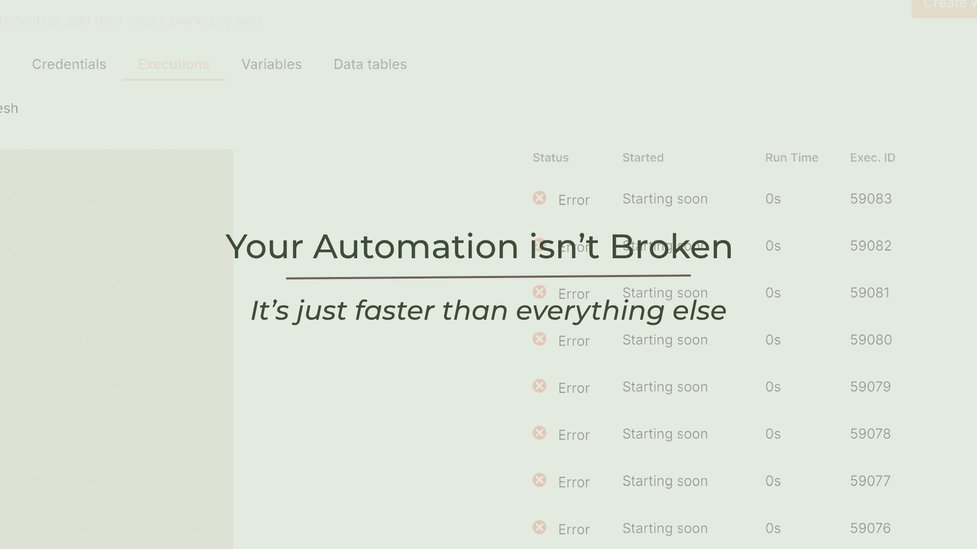 Automation system interface showing error messages and status updates.